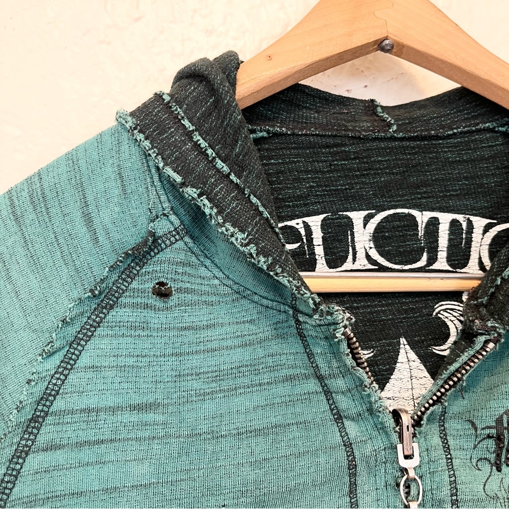 Affliction Reversible Hoodie Teal Green Medium M - Picture 14 of 16